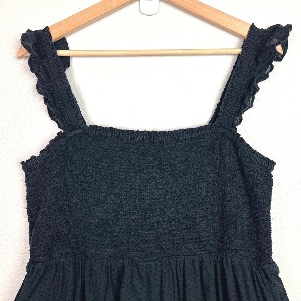 J.Crew Black Swiss Dot Smocked Tiered Midi Dress With Pockets Womens Large - Picture 2 of 10